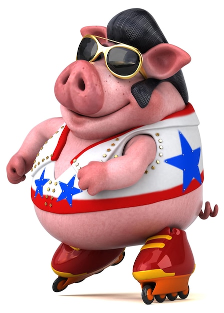 Fun 3D cartoon illustration of a pig rocker