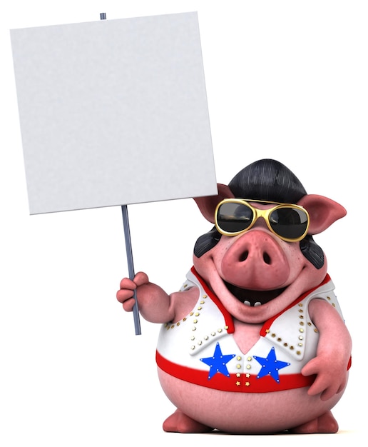 Photo fun 3d cartoon illustration of a pig rocker