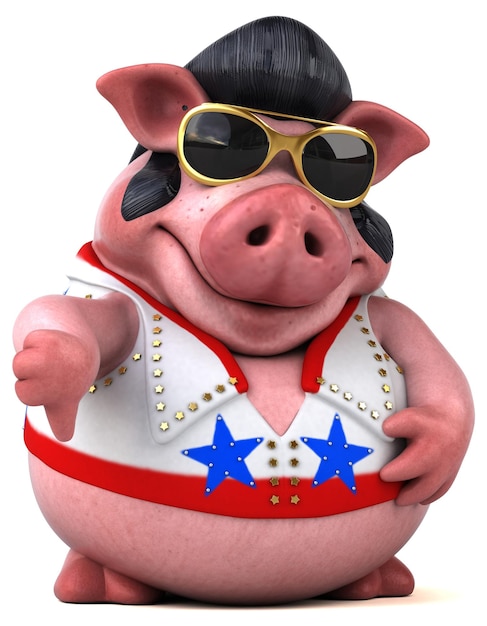 Fun 3D cartoon illustration of a pig rocker