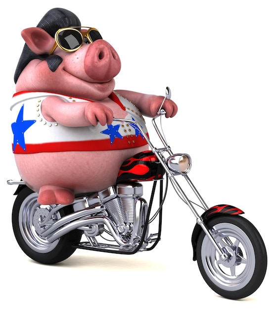 Fun 3D cartoon illustration of a pig rocker