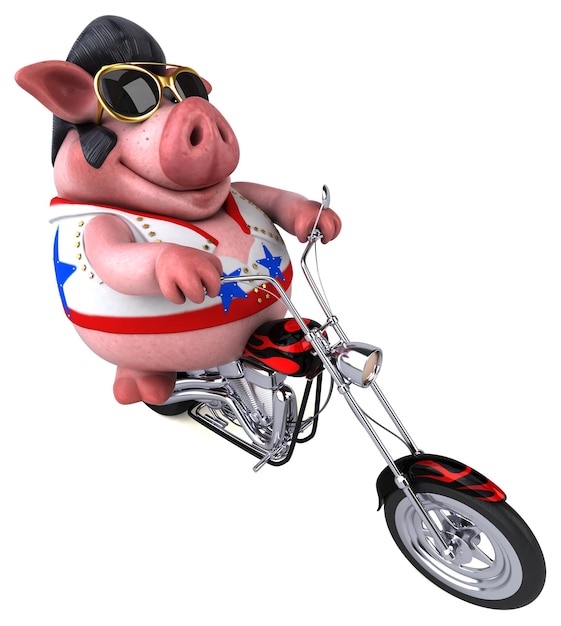 Fun 3D cartoon illustration of a pig rocker