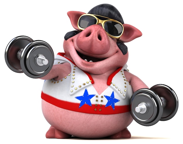 Fun 3D cartoon illustration of a pig rocker