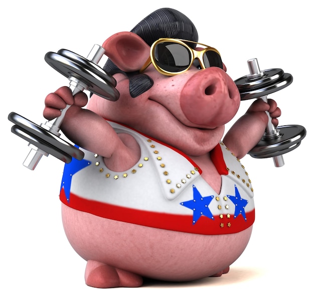 Забавная 3D-мультяшная иллюстрация свиного рокера