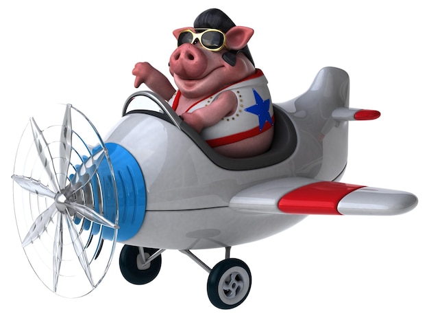 Fun 3D cartoon illustration of a pig rocker