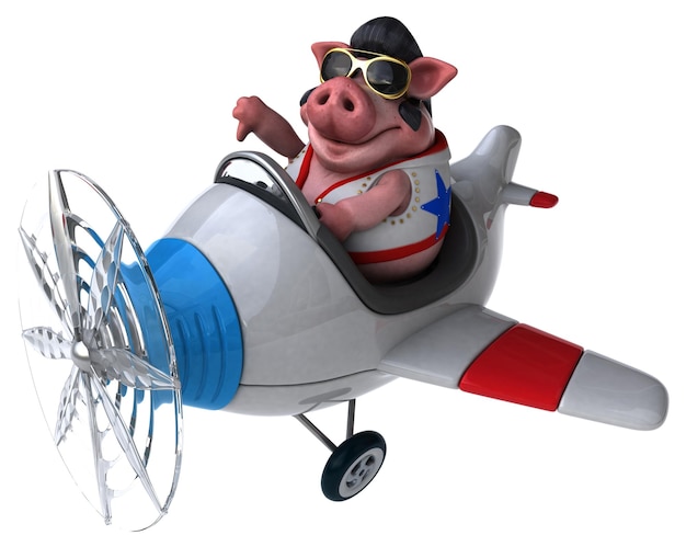 Fun 3D cartoon illustration of a pig rocker