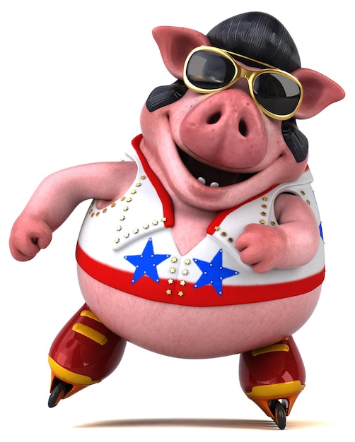 Fun 3D cartoon illustration of a pig rocker