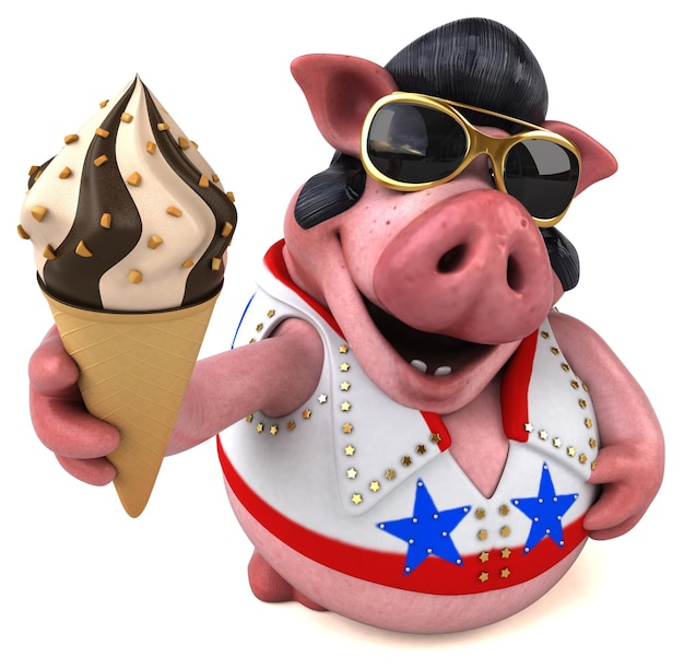 Fun 3D cartoon illustration of a pig rocker