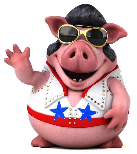 Fun 3D cartoon illustration of a pig rocker