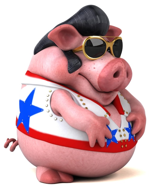 Fun 3D cartoon illustration of a pig rocker