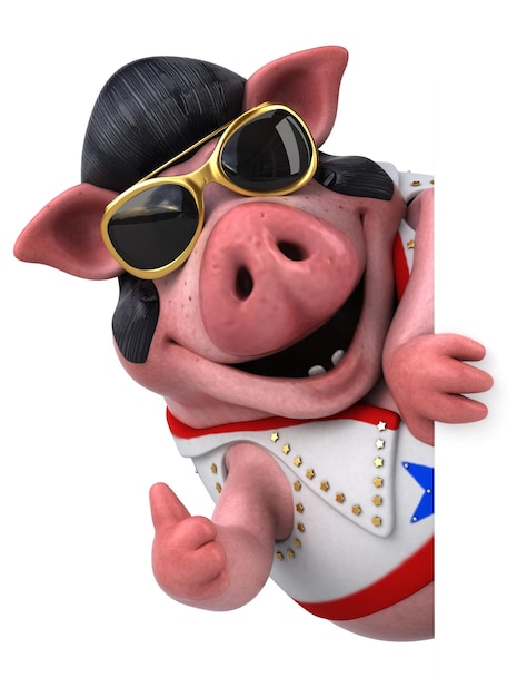 Fun 3D cartoon illustration of a pig rocker