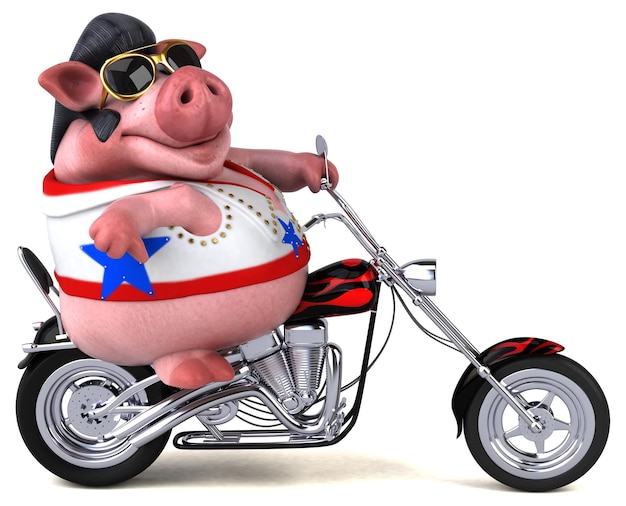 Fun 3D cartoon illustration of a pig rocker