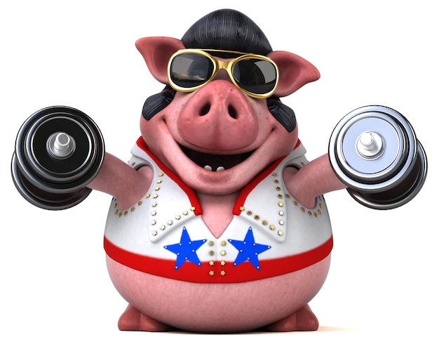 Fun 3D cartoon illustration of a pig rocker