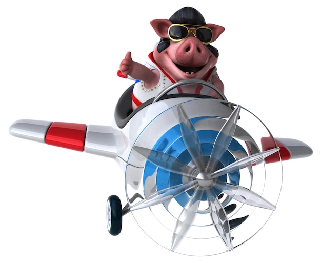 Fun 3D cartoon illustration of a pig rocker