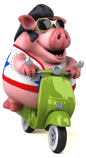 Fun 3D cartoon illustration of a pig rocker