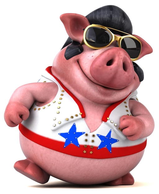 Fun 3D cartoon illustration of a pig rocker