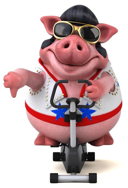 Fun 3D cartoon illustration of a pig rocker