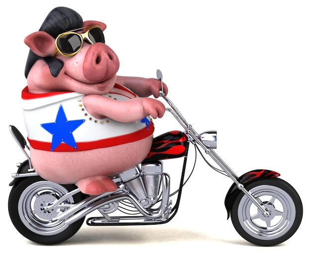 Fun 3D cartoon illustration of a pig rocker