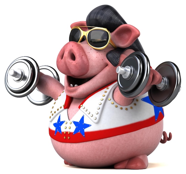 Photo fun 3d cartoon illustration of a pig rocker