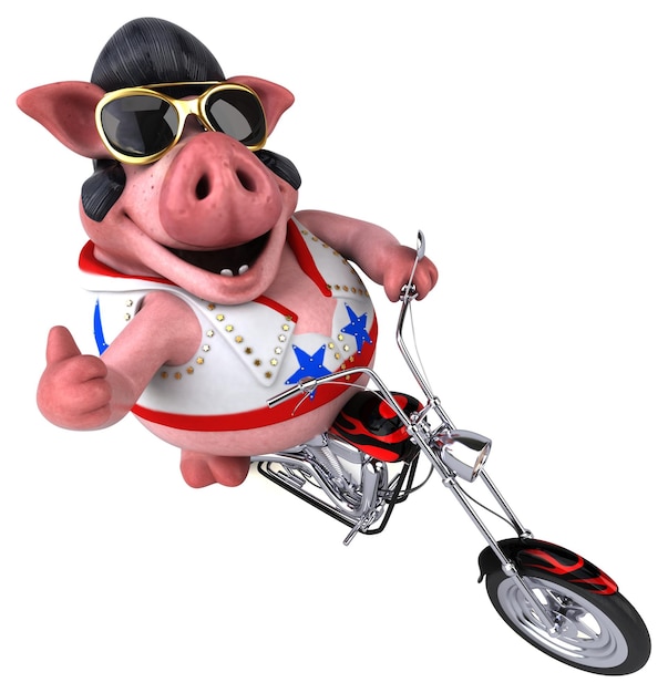 Fun 3D cartoon illustration of a pig rocker