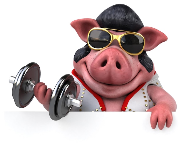 Fun 3D cartoon illustration of a pig rocker