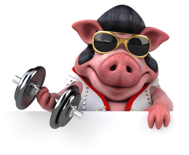 Photo fun 3d cartoon illustration of a pig rocker