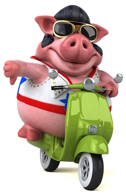 Fun 3D cartoon illustration of a pig rocker