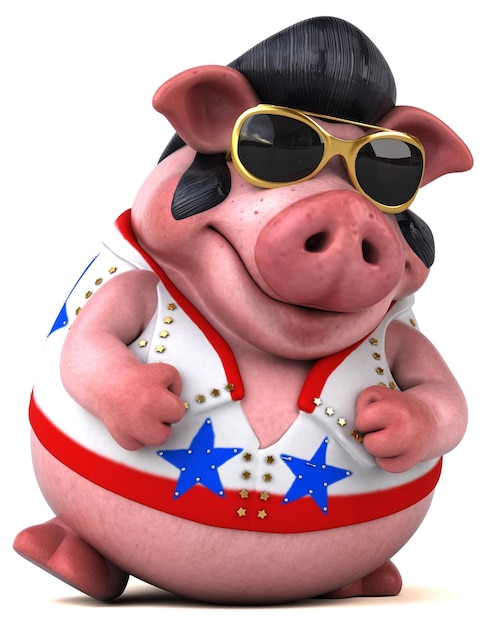 Fun 3D cartoon illustration of a pig rocker