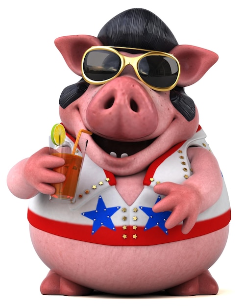 Fun 3D cartoon illustration of a pig rocker