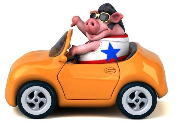 Fun 3D cartoon illustration of a pig rocker