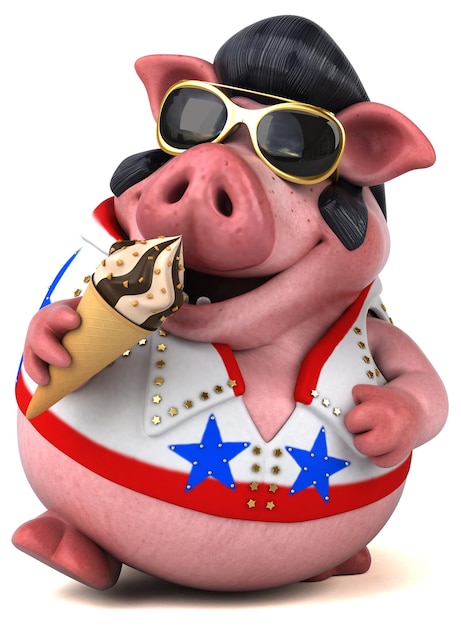 Fun 3D cartoon illustration of a pig rocker