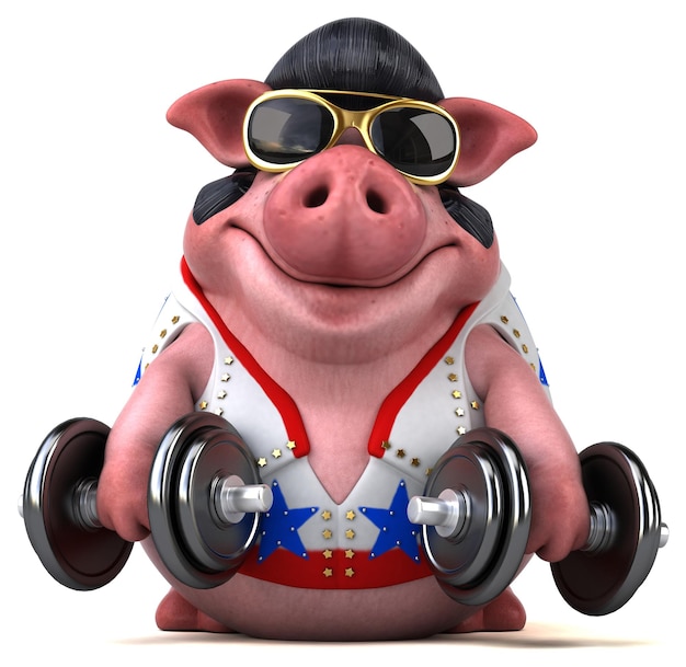 Fun 3D cartoon illustration of a pig rocker