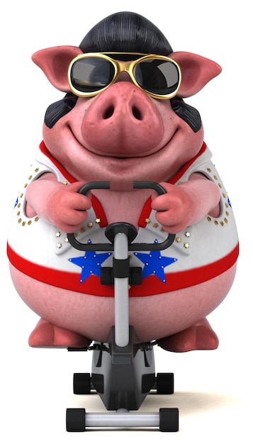 Fun 3D cartoon illustration of a pig rocker