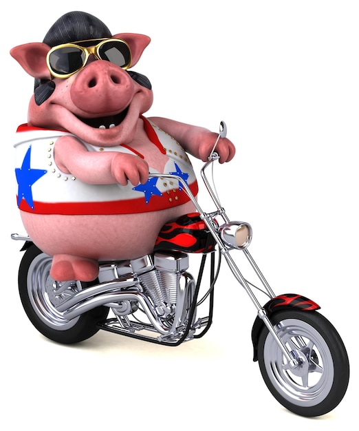 Fun 3D cartoon illustration of a pig rocker