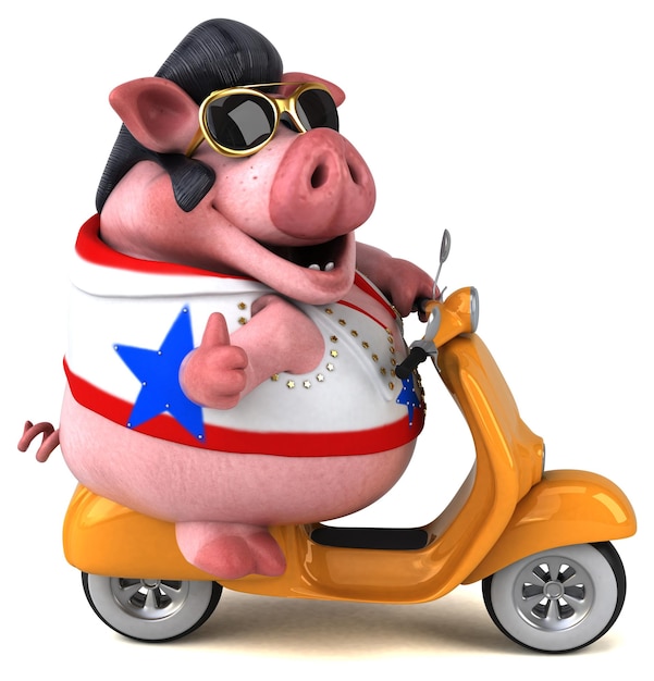 Fun 3D cartoon illustration of a pig rocker