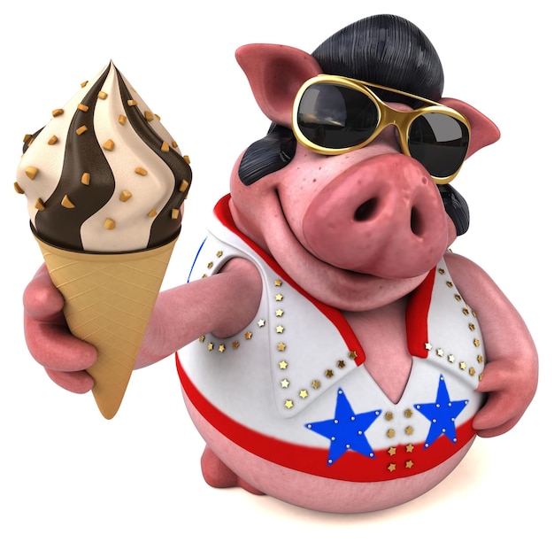 Fun 3D cartoon illustration of a pig rocker