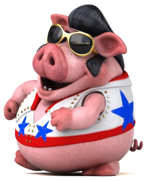 Fun 3D cartoon illustration of a pig rocker