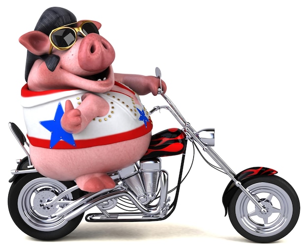 Fun 3D cartoon illustration of a pig rocker