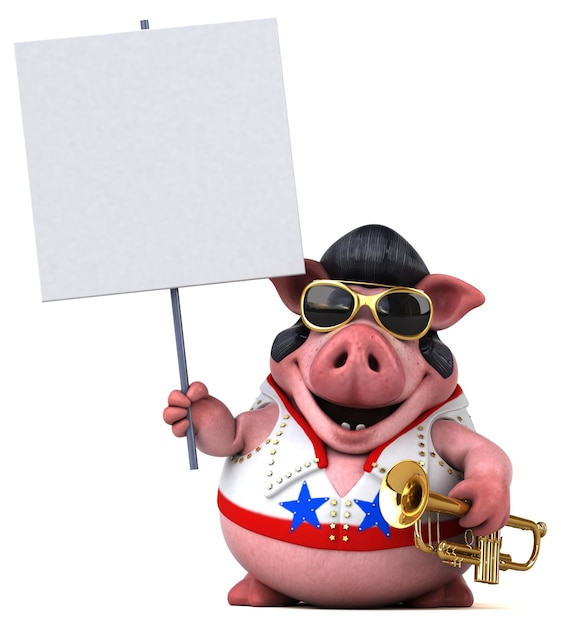 Fun 3D cartoon illustration of a pig rocker