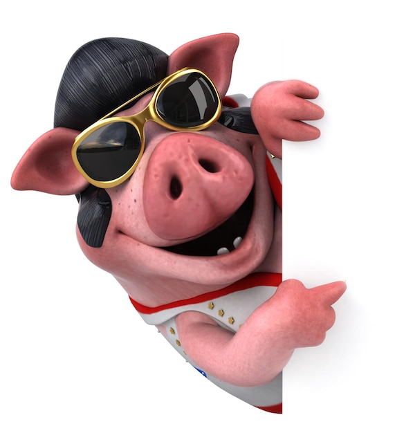 Fun 3D cartoon illustration of a pig rocker