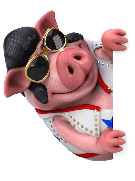 Fun 3D cartoon illustration of a pig rocker