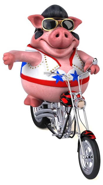 Fun 3D cartoon illustration of a pig rocker