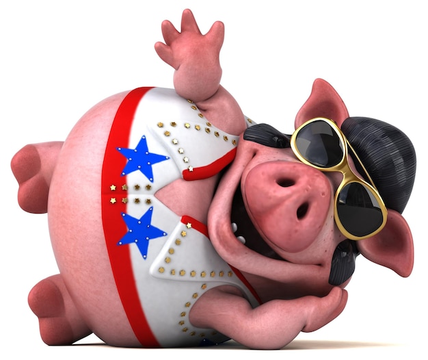 Photo fun 3d cartoon illustration of a pig rocker