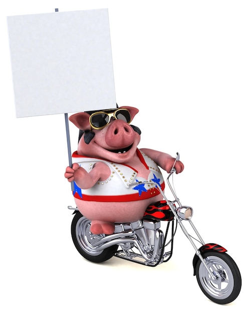 Fun 3D cartoon illustration of a pig rocker