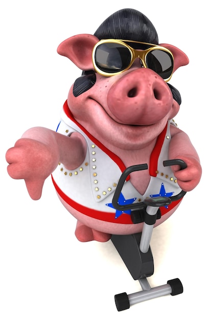 Fun 3D cartoon illustration of a pig rocker