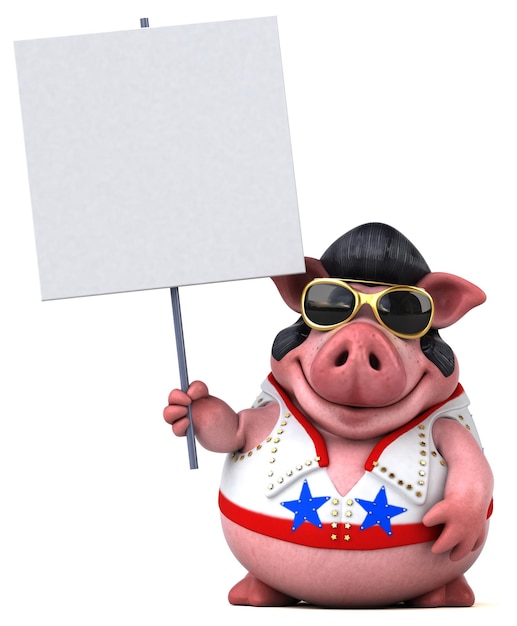 Foto divertente cartone animato 3d illustrazione di un maiale a dondolo