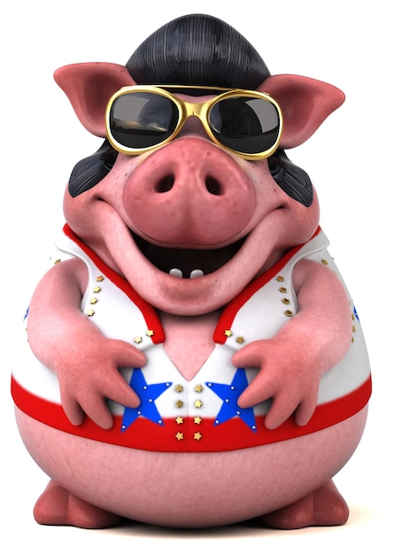 Fun 3D cartoon illustration of a pig rocker