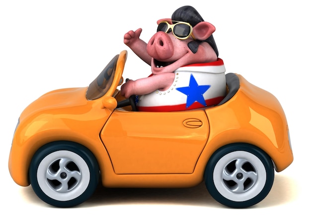 Fun 3D cartoon illustration of a pig rocker