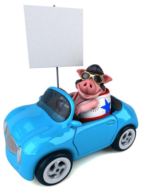 Fun 3D cartoon illustration of a pig rocker