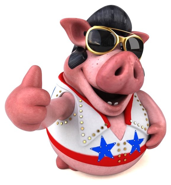 Fun 3D cartoon illustration of a pig rocker