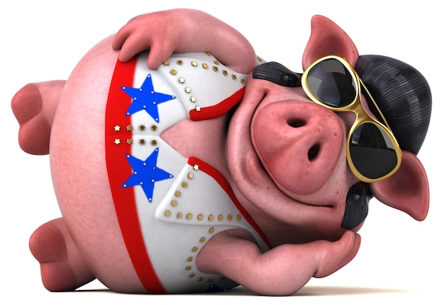 Fun 3D cartoon illustration of a pig rocker